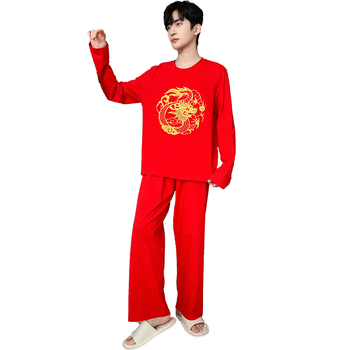 „Love car“ grynos medvilnės apvalios iškirptės, plius dydžio, ypač didelių dydžių, jaunimo pižama „Red Dragon“ vienerių metų vyriškas lauko namų kostiumas.