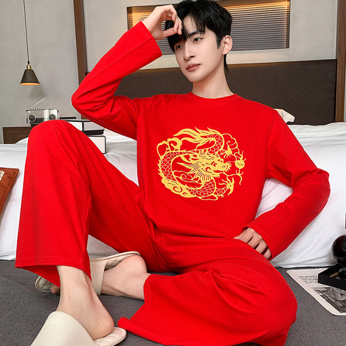 „Love car“ grynos medvilnės apvalios iškirptės, plius dydžio, ypač didelių dydžių, jaunimo pižama „Red Dragon“ vienerių metų vyriškas lauko namų kostiumas.