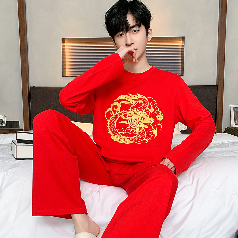 „Love car“ grynos medvilnės apvalios iškirptės, plius dydžio, ypač didelių dydžių, jaunimo pižama „Red Dragon“ vienerių metų vyriškas lauko namų kostiumas.