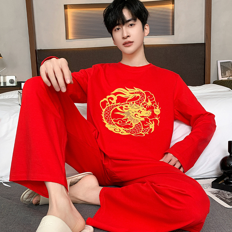 „Love car“ grynos medvilnės apvalios iškirptės, plius dydžio, ypač didelių dydžių, jaunimo pižama „Red Dragon“ vienerių metų vyriškas lauko namų kostiumas.