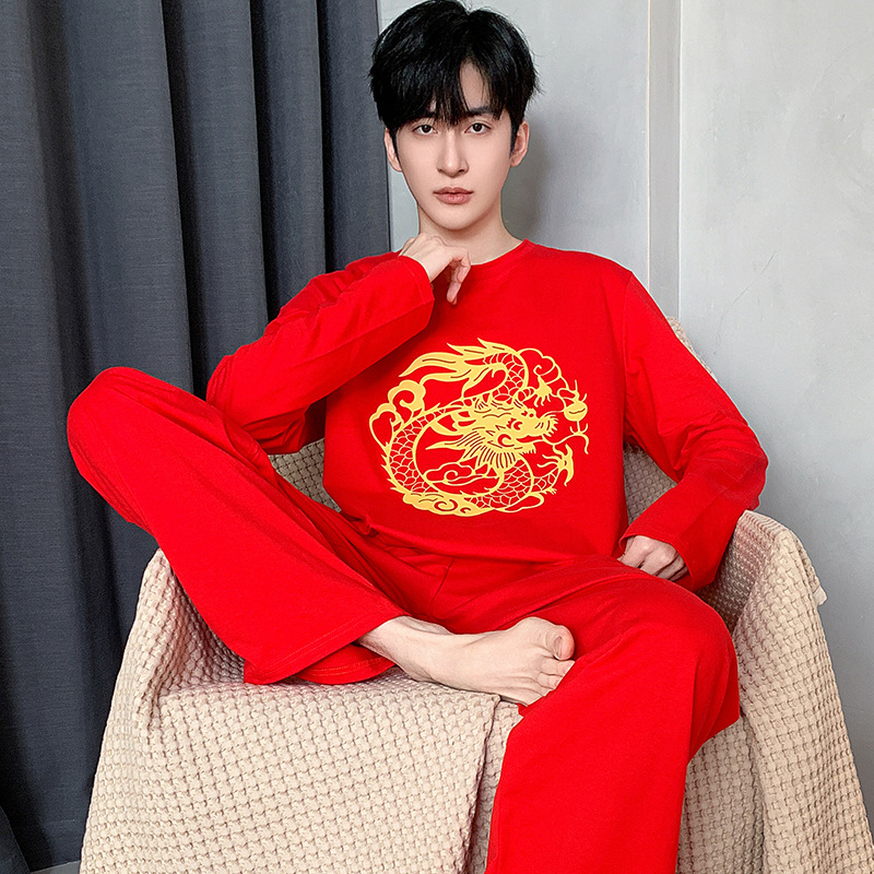 „Love car“ grynos medvilnės apvalios iškirptės, plius dydžio, ypač didelių dydžių, jaunimo pižama „Red Dragon“ vienerių metų vyriškas lauko namų kostiumas.