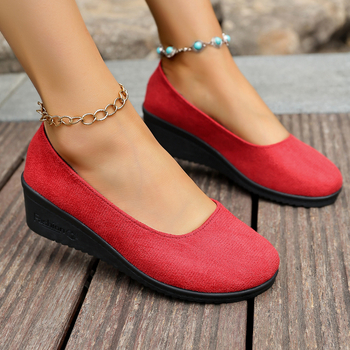 Εξωτερικό Εμπόριο 2025 Άνοιξη & Φθινόπωρο Καθαρό Χρώμα Χοντρή Σόλα Ρηχό Στόμα Άνετο Σουέτ Μαλακή Σόλα Σφήνα Τακούνι Στρογγυλή Μύτη Επαγγελματικά Μεγάλα Γυναικεία Παπούτσια