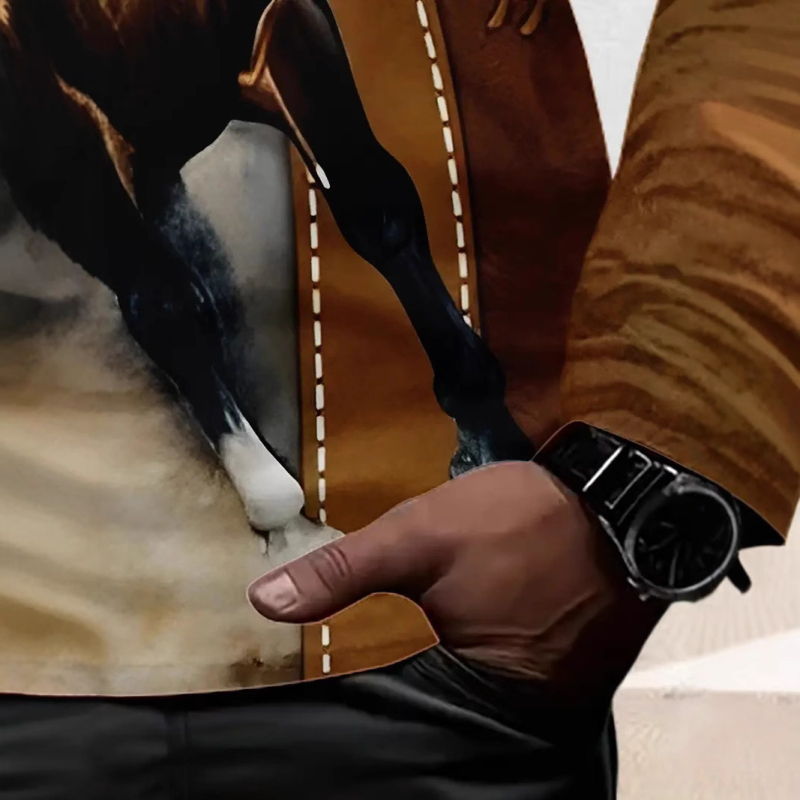 Tricou cu mânecă lungă casual și confortabil pentru bărbați, cu imprimeu 3D cu cal, de primăvară și toamnă, 2025, vânzare fierbinte, îmbrăcăminte transfrontalieră pentru bărbați