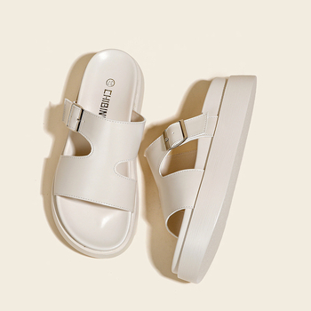 Παντόφλες θαλάσσης με εξαιρετικά ελαφριά χοντρή σόλα, γυναικεία εξωτερική ένδυση, μονόχρωμα ρωμαϊκά σανδάλια με αγκράφα, νέο στυλ, σόλα πλατφόρμας, μικρό μέγεθος