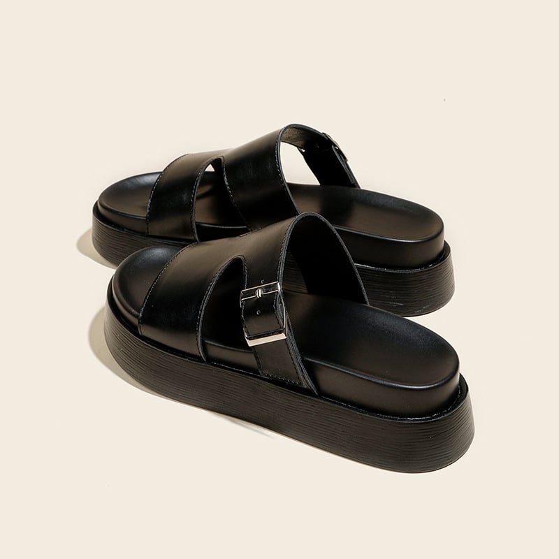 Papuci ultra-ușori cu talpă groasă pentru femei, îmbrăcăminte exterioară, cu cataramă cu un singur cuvânt, sandale romane, stil nou, platformă, talpă mică, pantofi de plajă