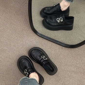 Νέα παπούτσια Deep Mouth για την άνοιξη του 2025, με στρογγυλή μύτη, πλατφόρμα και κάτω μέρος, από PU καουτσούκ, δερμάτινα παπούτσια Deep Mouth με αγκράφα