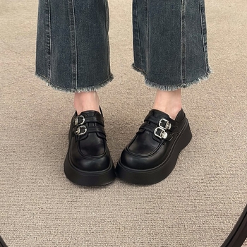 Νέα παπούτσια Deep Mouth για την άνοιξη του 2025, με στρογγυλή μύτη, πλατφόρμα και κάτω μέρος, από PU καουτσούκ, δερμάτινα παπούτσια Deep Mouth με αγκράφα