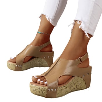 Prekogranične vanjske trgovine, plus size sandale za žene, europske i američke, klinaste pete, debelih potplata, čičak s ribljim ustima, boemske vintage rimske sandale