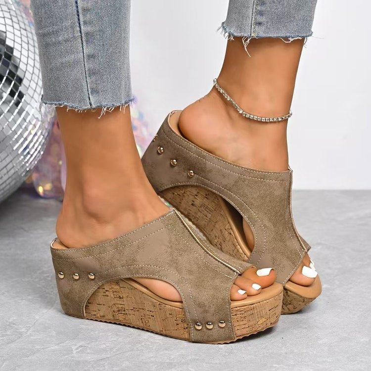 Prekogranične vanjske trgovine, plus size sandale za žene, europske i američke, klinaste pete, debelih potplata, čičak s ribljim ustima, boemske vintage rimske sandale