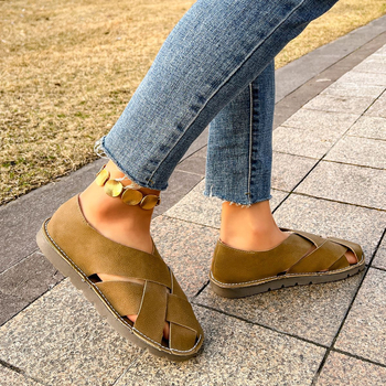 Γυναικεία Σανδάλια Baotou, Μεγάλο Μέγεθος, 35-42, Καλοκαίρι 2025, Νέα Ρετρό, Καθαρό Χρώμα, Χειροποίητα, Φλατ Στράπλες Μύτες, Καθημερινά