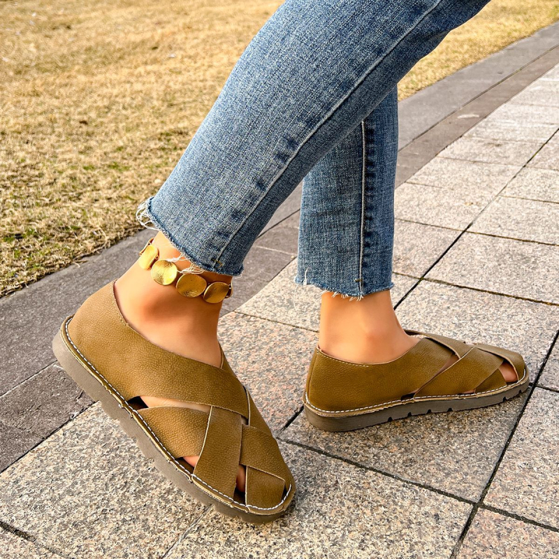 Sandale Baotou pentru femei, mărimea 35-42, vara 2025, culoare pură retro, țesute manual, cu vârf rotund, casual