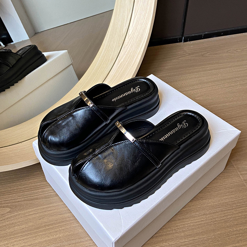 Papuče s debelim potplatom za žensku ljetnu vanjsku odjeću 2025. Novi stil, lijene jednostruke sandale s polukliznim prstima, cool ženske sandale i papuče s prekograničnom površinom