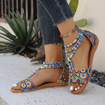 Καλοκαιρινά, νέας τεχνολογίας, ρωμαϊκά σανδάλια με φερμουάρ στην πλάτη και ανοιχτά δάχτυλα, με επίπεδο κάτω μέρος, άνετα, casual και ευέλικτα.