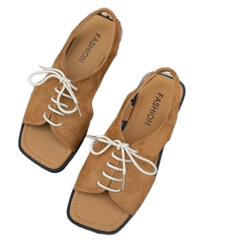 Γυναικεία σανδάλια εξωτερικού εμπορίου μεγάλου μεγέθους με κορδόνια για καλοκαίρι 2025, νέα ευρωπαϊκά και αμερικανικά σανδάλια παραλίας με τετράγωνη πλάτη και ελαστική ζώνη για γυναίκες