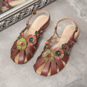 Cvjetne sandale za žene, ljeto 2025., nove okrugle vrhove, karirane, ravnog dna, nišne sandale s kopčom od jedne riječi, retro, veleprodaja