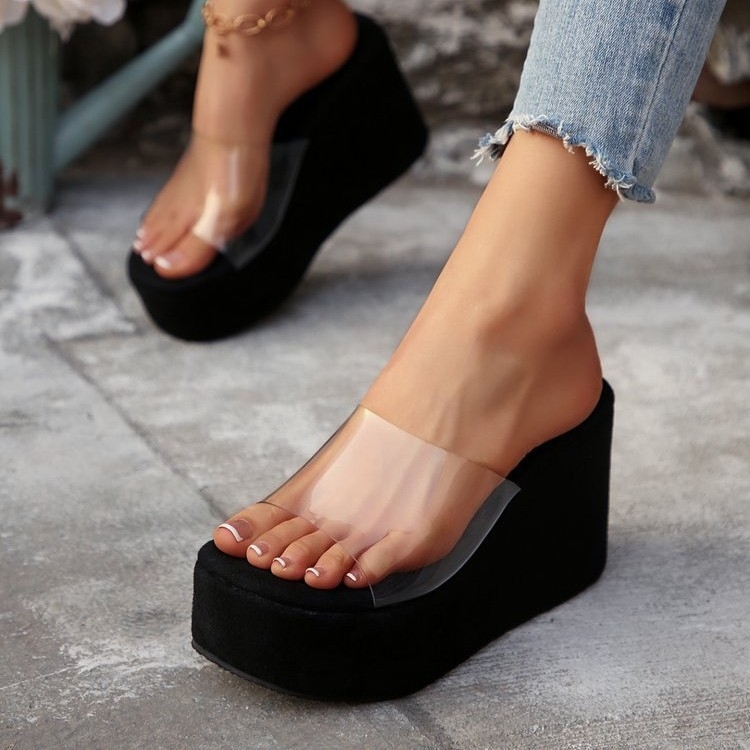 2025 m. užsienio prekybos plius dydžio naujos stiliaus moteriškos basutės ir šlepetės su permatoma atvira nosele