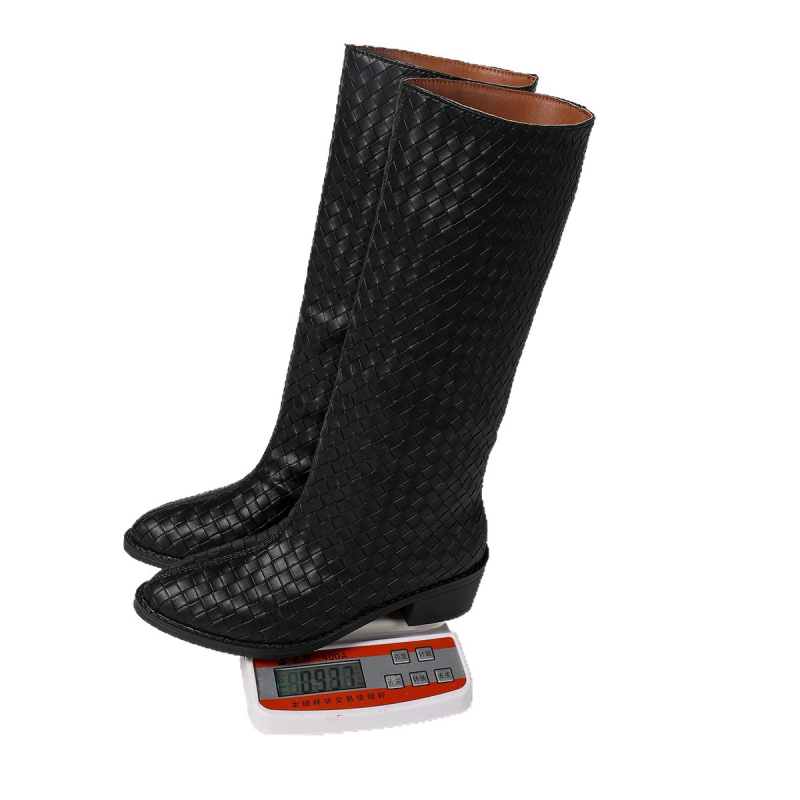 Modne pletene čizme preko koljena sa srednjom petom za žene 2025. Nove europske i američke čizme sa špicastim vrhom i debelom petom, modne ženske čizme