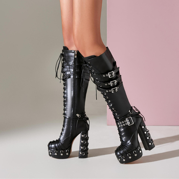 2025 Export Cizme noi în stil punk pentru femei, cizme subțiri cu talpă groasă, cizme înalte, la modă, cizme de motocicletă cu nituri colorate