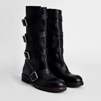 Dámske čižmy do polovice lýtok v britskom štýle s prackou v retro štýle, letné 2025, nové všestranné zoštíhľujúce čižmy na hrubom podpätku v západnom štýle