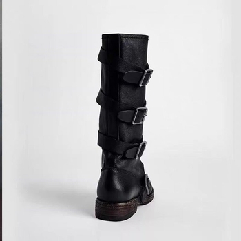 Dámske čižmy do polovice lýtok v britskom štýle s prackou v retro štýle, letné 2025, nové všestranné zoštíhľujúce čižmy na hrubom podpätku v západnom štýle