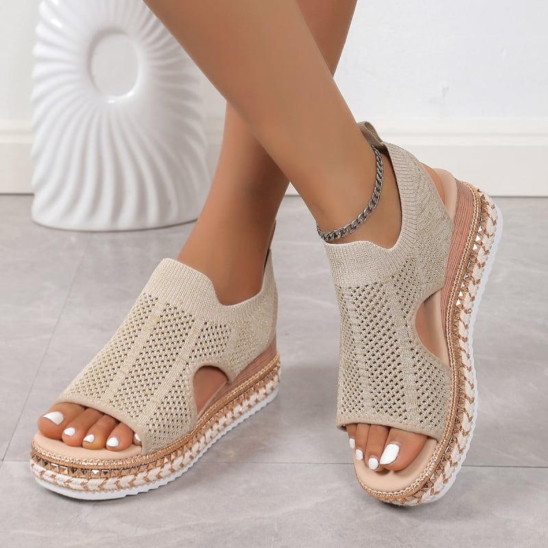 Sandale na klinu za žene, ljetne nove vanjske trgovine, plus veličine, Amazon sandale, pletene od prozračne mrežaste tkanine, sandale s ribljim prstima, ženske cipele