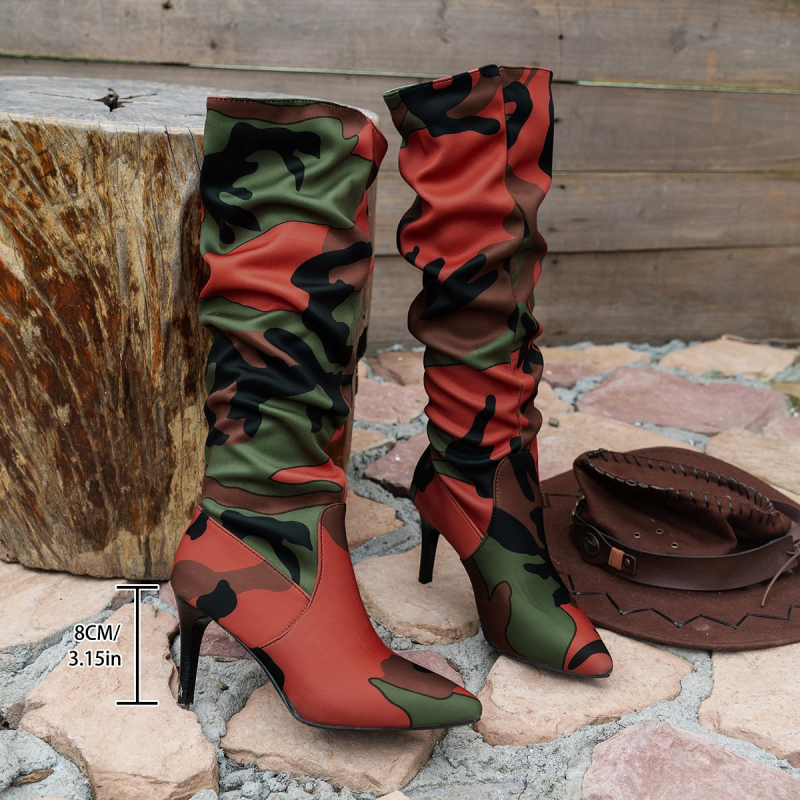 Narančaste plisirane čizme preko koljena za žene, jesen 2025., špicaste, velike, seksi, modne čizme s visokom petom