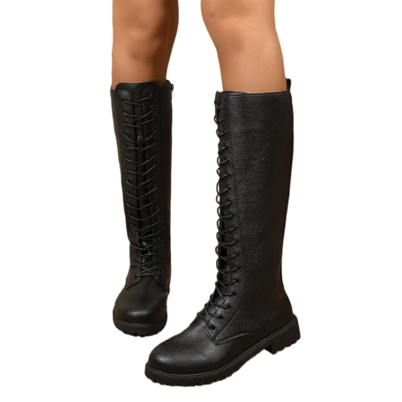 Nove ženske čizme s debelim potplatom iz 2024., britanske visoke čizme s vjetrom i velikom glavom, ali čizme s vezicama do koljena na veliko