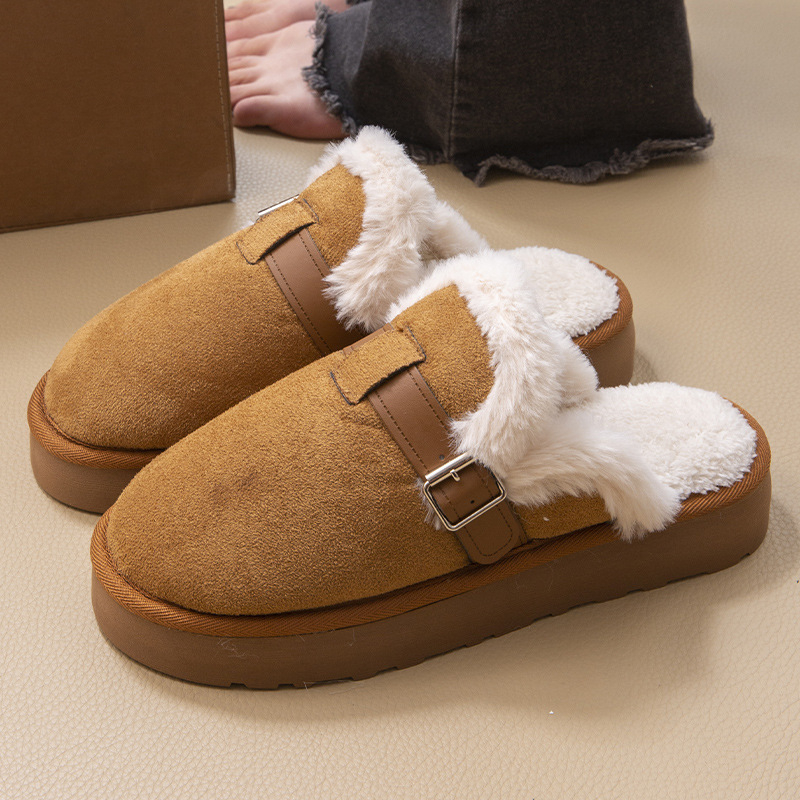 Birkenstock Чехли Дамски Зимни с полар подплата Нови 2024 Бременни Дамски Обувки Mao Mao Домашни Топли Памучни Чехли с Дебела Подметка Дамско Връхно Облекло