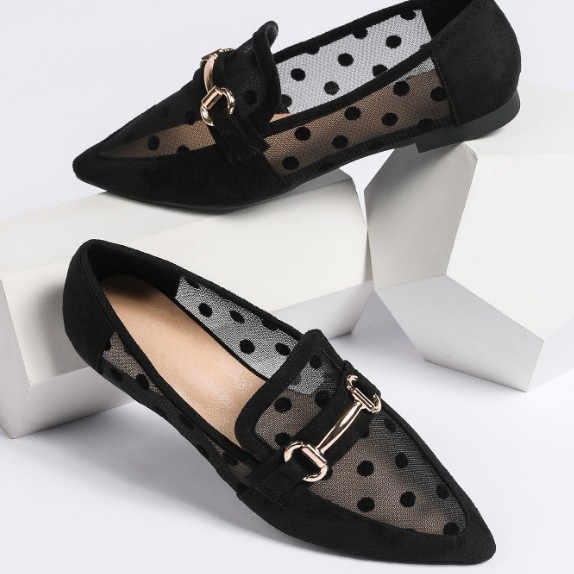 Ženske cipele s oštrim vrhom, ravne, točkaste, mrežaste, velike veličine 41-43, pojedinačne cipele, proljetni i ljetni stil, šuplje, prozračne sandale