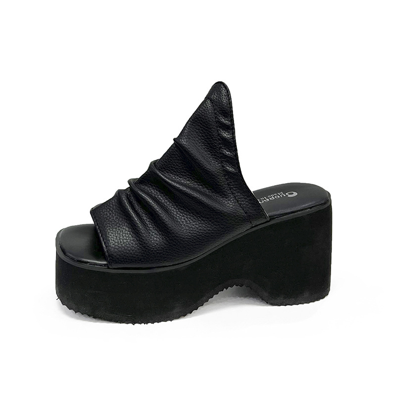 Sandale și papuci din piele moale pentru femei, vară, haine de exterior la modă, cu platformă, stil nou, 2023, vârf pătrat, pantofi cu platformă ușoară, all-match