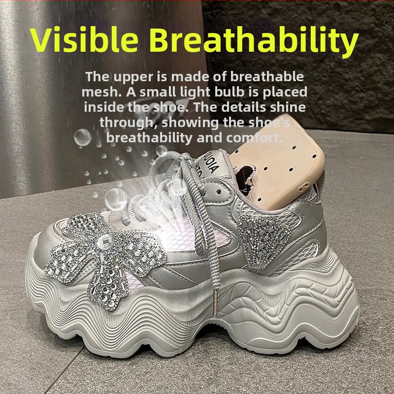 Pantofi Torre de primăvară 2025, pantofi pentru femei cu strasuri, talpă groasă, casual, care cresc în înălțime, pantofi pentru bărbați mici, cu platformă, pantofi Torre cu diamante
