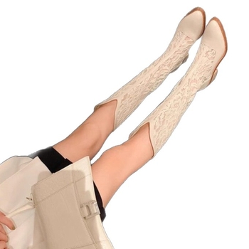 Unutarnja visina Visina Uske čizme s debelom petom Ljetne čizme Čizme od prave kože Mrežaste čizme Ženske visoke čizme od šuplje čipke