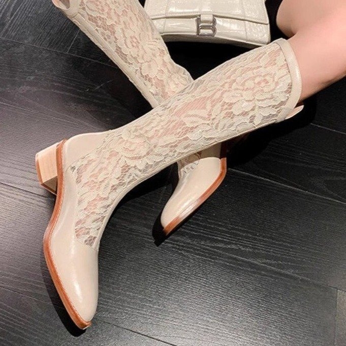 Unutarnja visina Visina Uske čizme s debelom petom Ljetne čizme Čizme od prave kože Mrežaste čizme Ženske visoke čizme od šuplje čipke