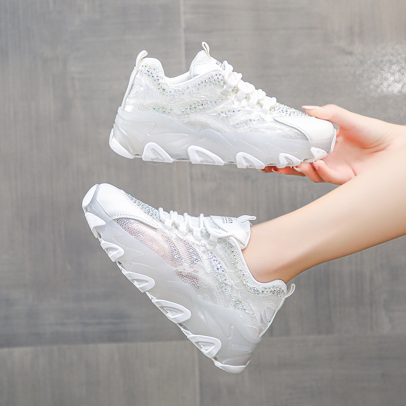 Pantofi sport casual din plasă Torre pentru femei 2025 primăvara și toamna noi cu strasuri jeleu respirabil talpă groasă pantofi cu plasă mărită