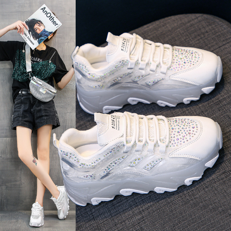Pantofi sport casual din plasă Torre pentru femei 2025 primăvara și toamna noi cu strasuri jeleu respirabil talpă groasă pantofi cu plasă mărită