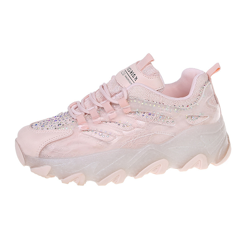 Pantofi sport casual din plasă Torre pentru femei 2025 primăvara și toamna noi cu strasuri jeleu respirabil talpă groasă pantofi cu plasă mărită