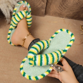 Jesen 2025. Nove vanjske trgovine, velike krznene papuče, ženske ravne plišane japanke, pamučne papuče u skladu s bojama, veleprodaja