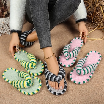 Jesen 2025. Nove vanjske trgovine, velike krznene papuče, ženske ravne plišane japanke, pamučne papuče u skladu s bojama, veleprodaja