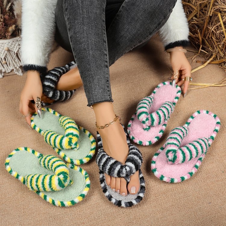 Jesen 2025. Nove vanjske trgovine, velike krznene papuče, ženske ravne plišane japanke, pamučne papuče u skladu s bojama, veleprodaja