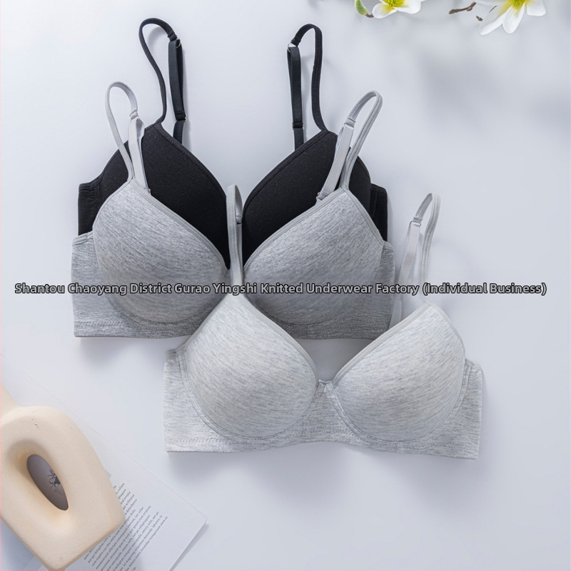 Spetsiaalne piiriülesele kuumale tüdrukule mõeldud rinnahoidja, hingav ja mugav sile puuvillane aluspesu terasest rõngaga kortsuva rinnahoidjaga