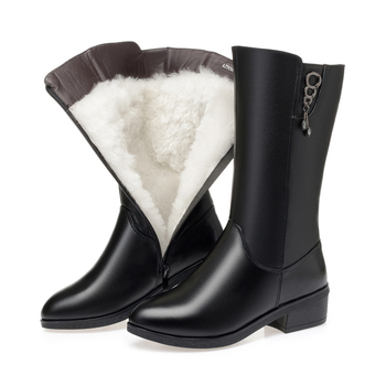 Udobne čizme za snijeg, ženske krznene jednodijelne čizme, mekane kožne ravne vunene čizme srednje veličine, ženske cipele s flis podstavom