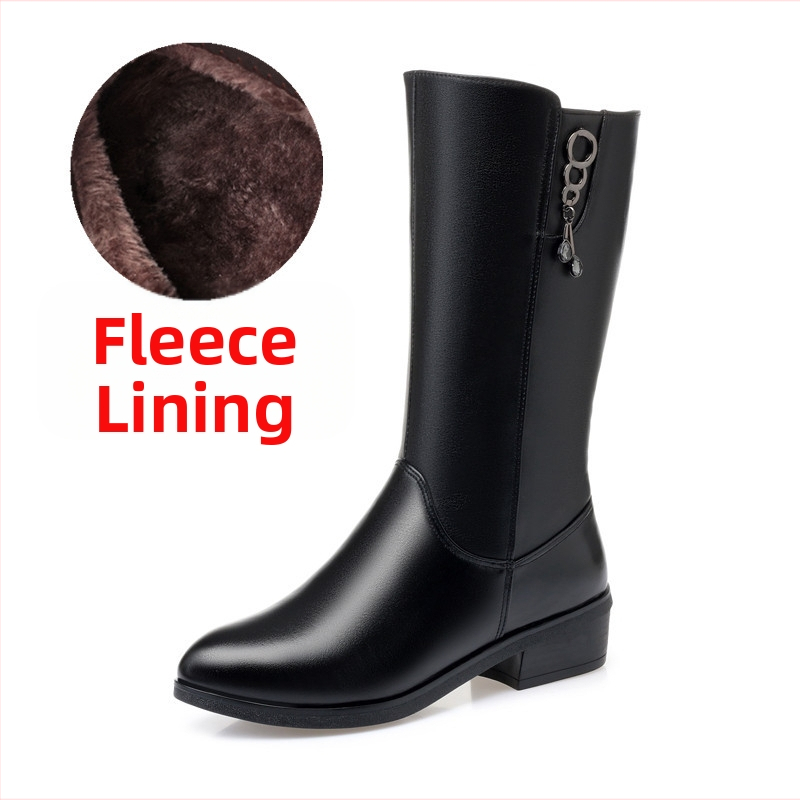 Udobne čizme za snijeg, ženske krznene jednodijelne čizme, mekane kožne ravne vunene čizme srednje veličine, ženske cipele s flis podstavom