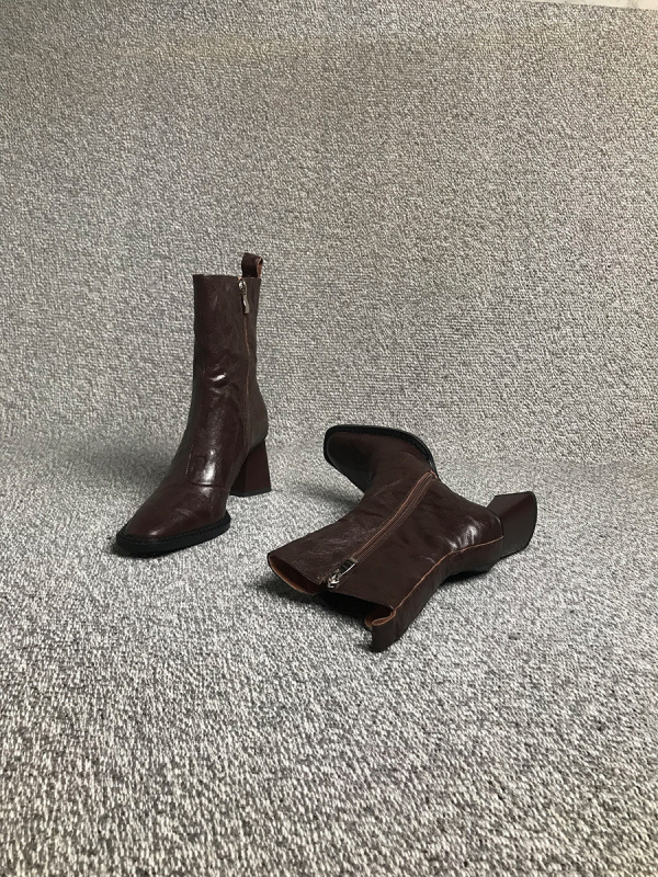 Nove martin čizme za jesen i zimu 2024., ženske špicaste visoke pete, debele pete, kratke čizme sa bočnim patentnim zatvaračem, lakirane kožne modne čizme s visokom petom