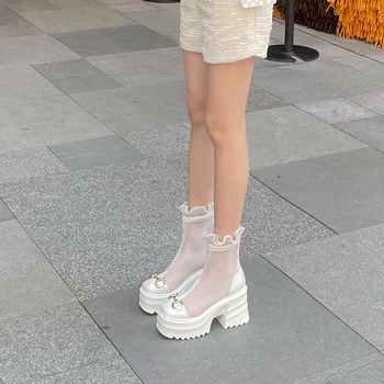 Toc înalt de vară cu plasă Martin cizme femei moda britanică toc gros fund respirabil cool cizme primăvară și toamnă gol cizme scurte