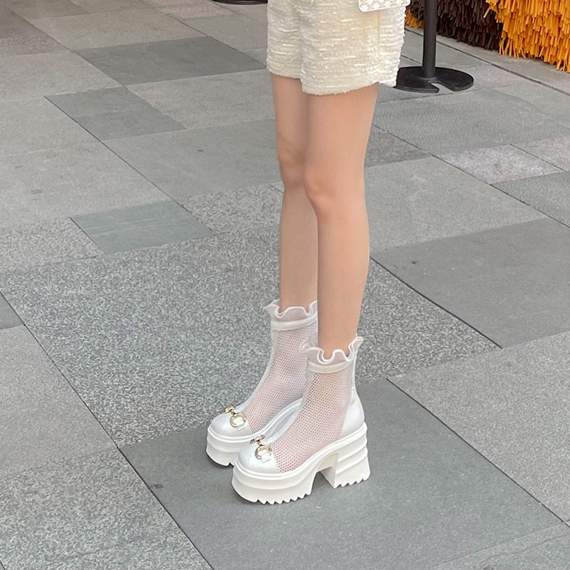 Toc înalt de vară cu plasă Martin cizme femei moda britanică toc gros fund respirabil cool cizme primăvară și toamnă gol cizme scurte