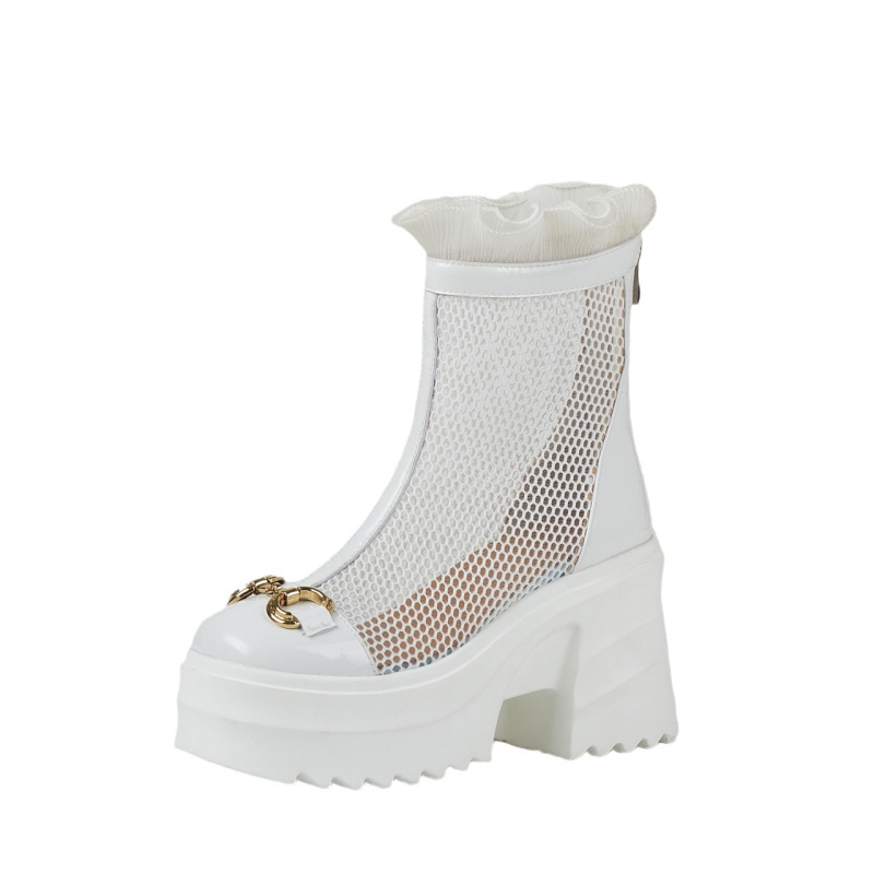 Toc înalt de vară cu plasă Martin cizme femei moda britanică toc gros fund respirabil cool cizme primăvară și toamnă gol cizme scurte