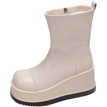 Cizme cu talpă groasă de 10 cm pentru femei, cizme la modă cu talpă cu platformă, cizme scurte elastice, cizme mici cu toc super înalt și toc platformă, subțiri