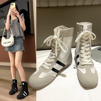 Pantofi sport ușori, de vară, cu talpă înaltă și confortabili, pentru femei, cu șireturi, cu vârf rotund și talpă plată, blocate în culori, pentru slăbire, 2025