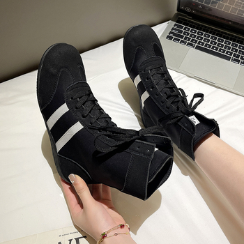 2025 Νέα καλοκαιρινά ψηλοτάκουνα άνετα παπούτσια ηθικής προπόνησης για γυναίκες, ελαφριά αθλητικά παπούτσια αδυνατίσματος με επίπεδη σόλα και κορδόνια, στρογγυλή μύτη, με χρωματιστό μπλοκάρισμα