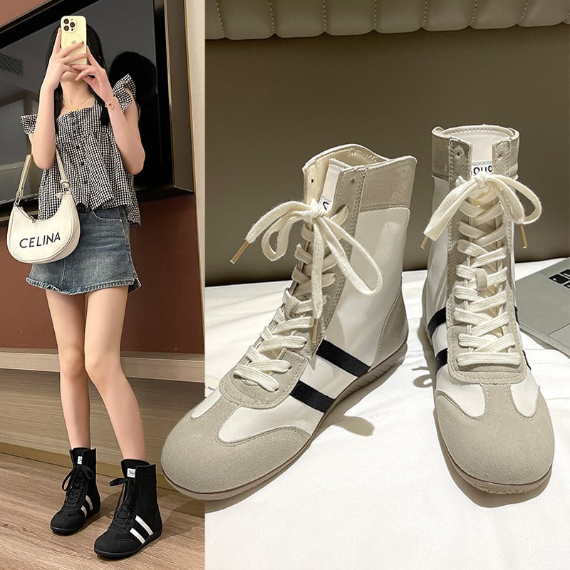 Pantofi sport ușori, de vară, cu talpă înaltă și confortabili, pentru femei, cu șireturi, cu vârf rotund și talpă plată, blocate în culori, pentru slăbire, 2025